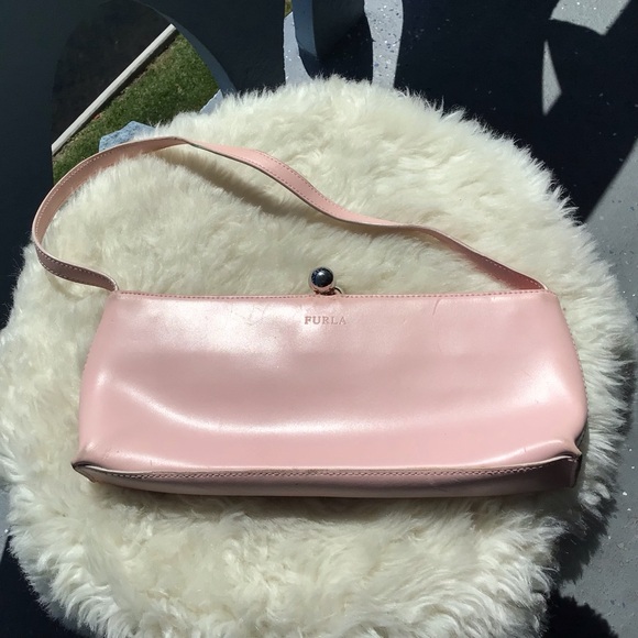 Furla Baby Pink Glove Tanned Kiss Ball Lock Leather Shoulder Tote